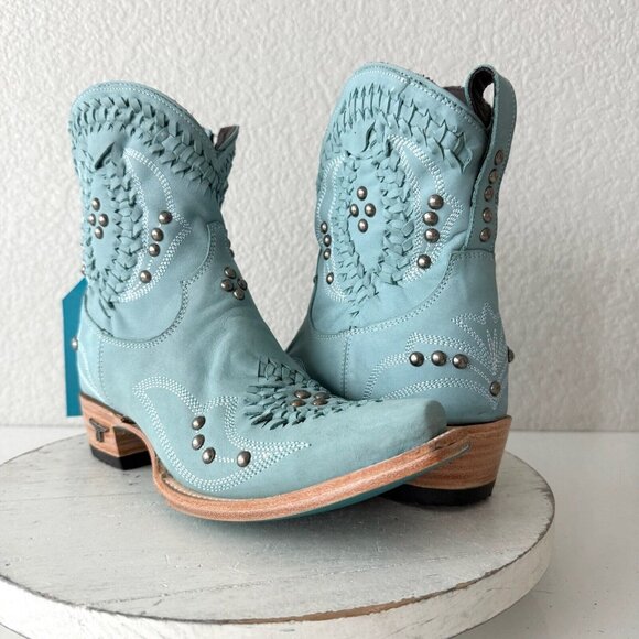 Lane COSSETTE Womens Cowboy Bootie Sz 7 Blue Leather Cowgirl Western ankle Boots - Picture 1 of 12